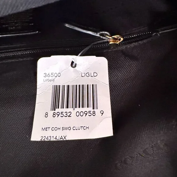 Coach Metallic Gold Pebble Leather Swagger Clutch Crossbody Chain Strap Turnlock - Picture 14 of 16